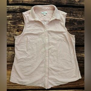 Charter Club Pink & White Stripe Sleeveless Polo Button Up Old Money Size Medium
